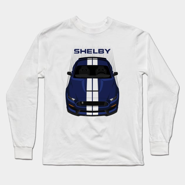 Ford Mustang Shelby GT350 2015 - 2020 - Kona Blue - White Stripes Long Sleeve T-Shirt by V8social